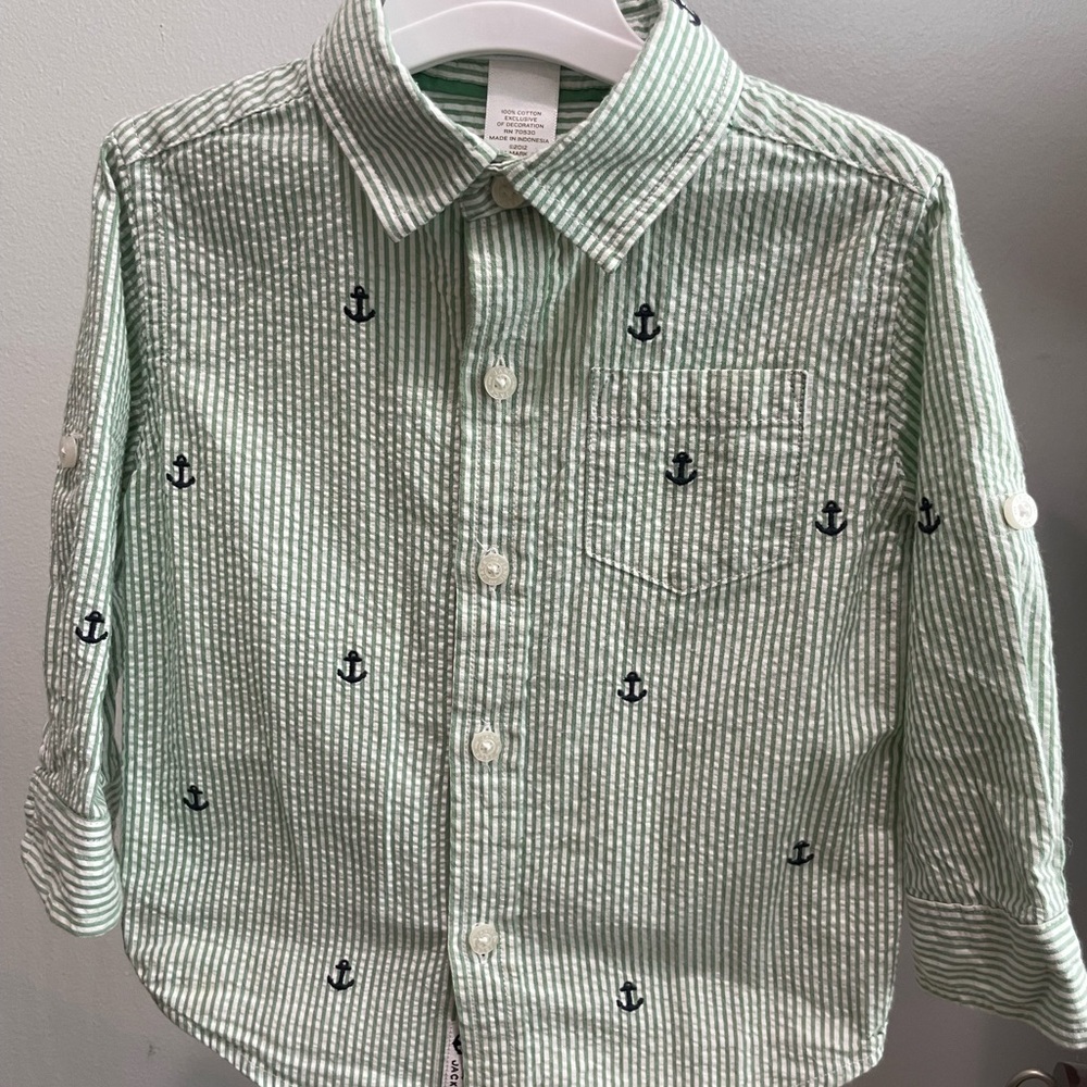 Janie and Jack Seersucker Collared shirt with Anchors size 12-18 months